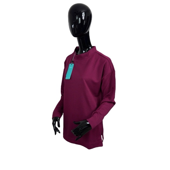 Leveler The Chase Women's Large Burgundy Mock Neck Long Sleeve Ribbed Top - Picture 6 of 15